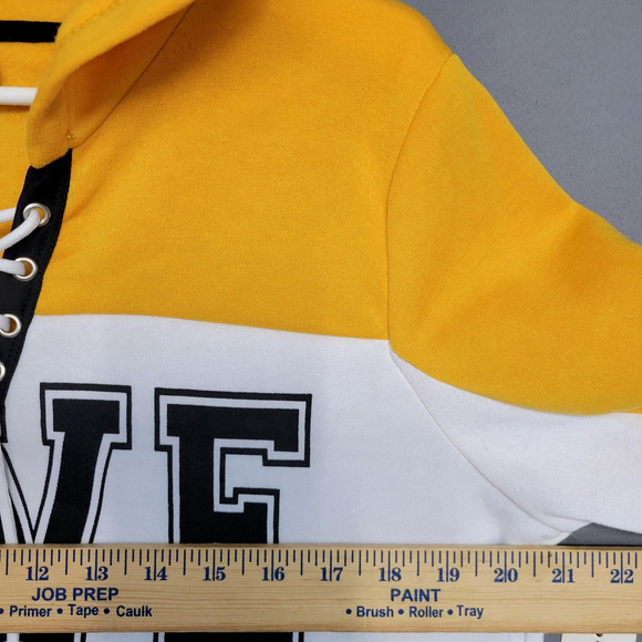 Bobbie Brooks Hoodie Womens Large Yellow White Gray Lace Up LOVE Colorblock New - Picture 7 of 11